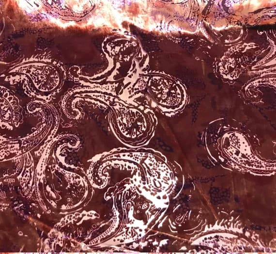 wine velvet fabric - Wine & Gold Paisley - Burnout Silk Velvet Fabric