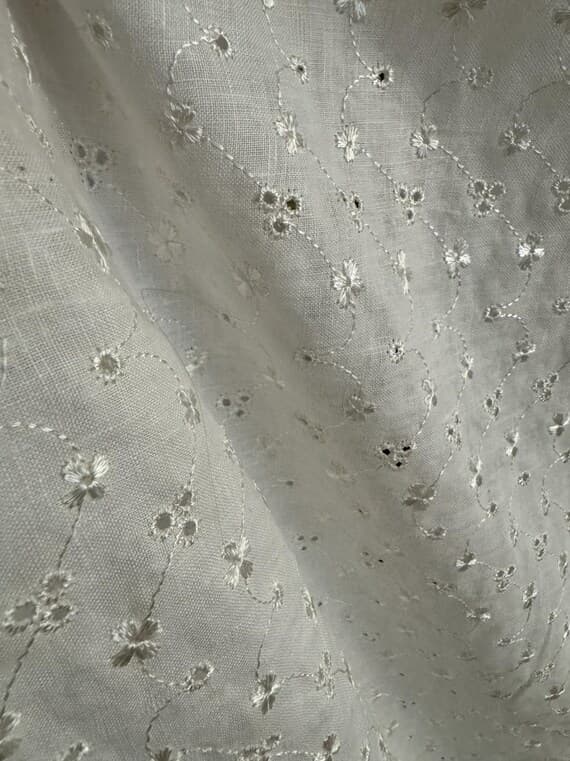 white linen fabric - White Embroidered Eyelet 100% Linen Fabric - Medium Weight