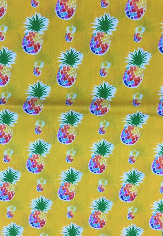 yellow cotton fabric - Pineapples on Yellow - Poly/Cotton Broadcloth Fabric