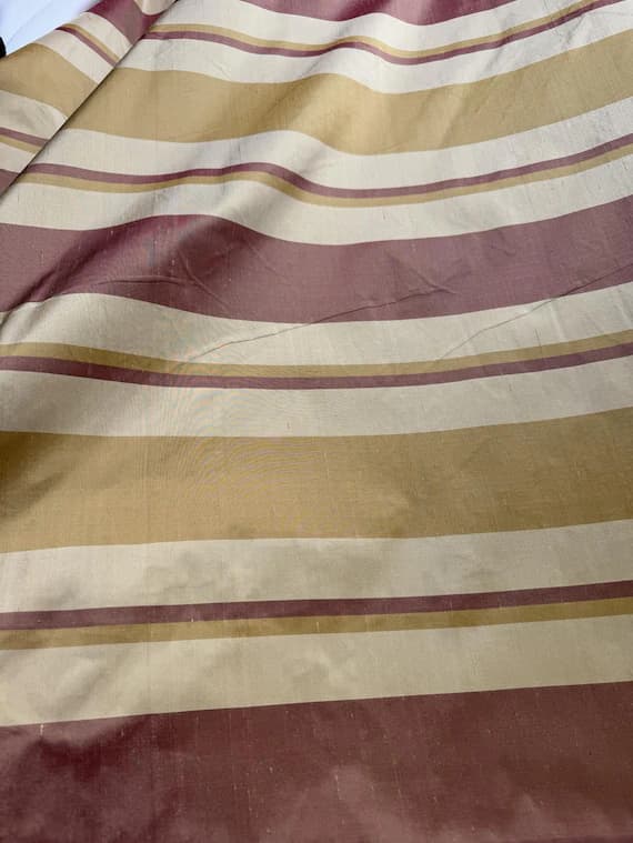 gold dupioni fabric - Rust & Gold Stripe - Silk Dupioni Fabric