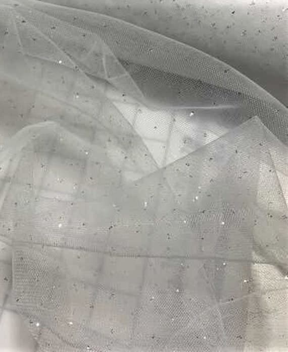 silver tulle fabric - Silver Metallic Glitter Dot Tulle Fabric
