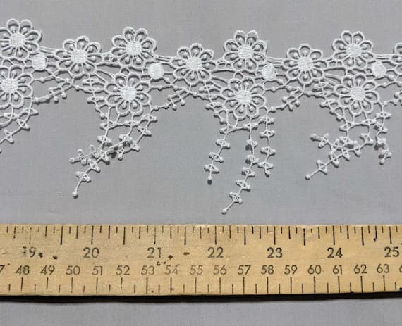white lace - Dangling Flowers White - Guipure Bridal Lace (3" wide)