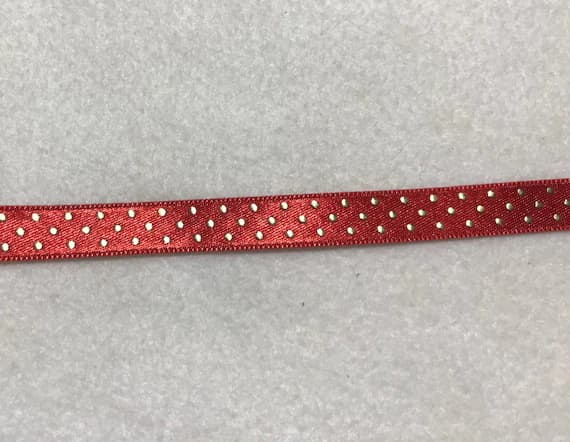 gold none - Red with Gold Metallic Polka Dot Satin Ribbon Trim Made in France 1/2" wide