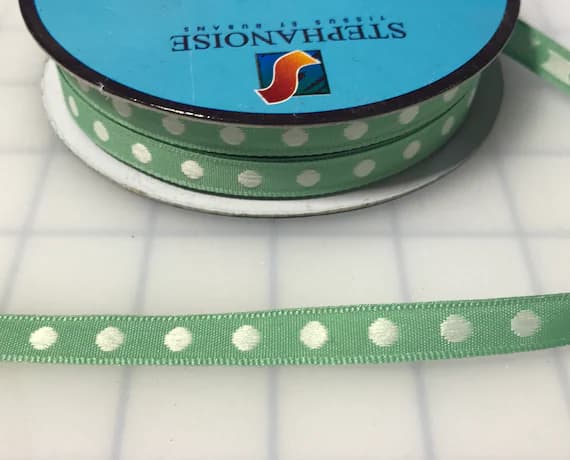 green none - Green Polka Dot Jacquard Ribbon Trim 3/8" wide x 3 yards