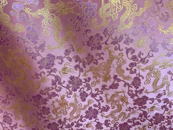 gold brocade fabric - Baby Pink and Gold Dragons - Faux Silk Brocade Fabric