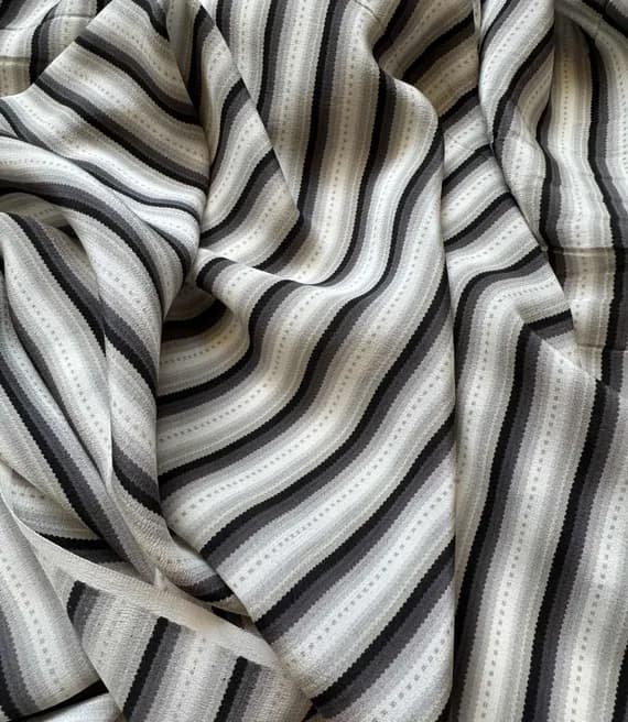 gray crepe fabric - Gray Black & White Stripe - 16mm Silk Crepe de Chine Fabric