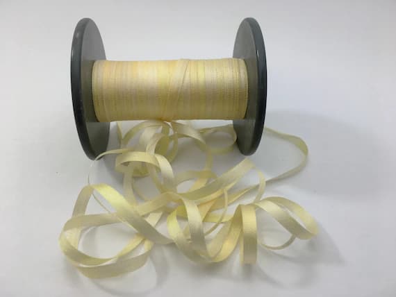 yellow none - Hand Dyed Butter Yellow #52 Pure Silk Embroidery Ribbon 4mm 1/8" wide Japan -3 yards-