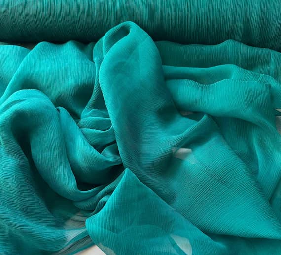 teal chiffon fabric - Teal Green - Crinkle Silk Chiffon Fabric