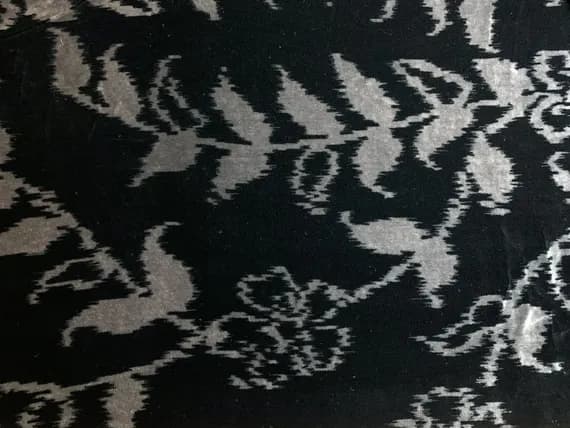 black velvet fabric - 1/4 yard increments - Black & Pewter Ikat Floral Silk Velvet Fabric