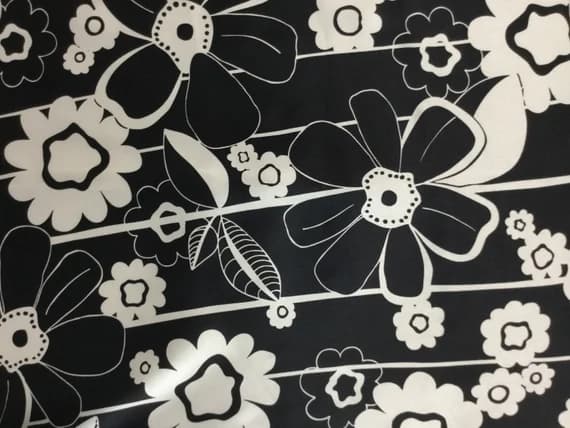 black charmeuse fabric - Black and White flowers - Silk Charmeuse