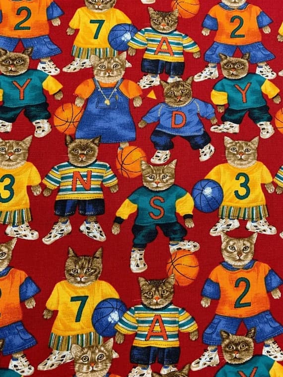 red cotton fabric - Red Basketball Cats Cotton Fabric Vintage 90's OOP Robert Kaufman