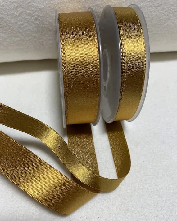 gold none - Metallic Gold Double Sided Satin Ribbon Trim Made in France (2 Widths to choose from)