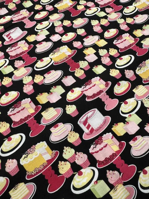 black cotton fabric - Cakes on Black - Flour & Flower by Riley Blake 100% Cotton Fabric Jill Finley