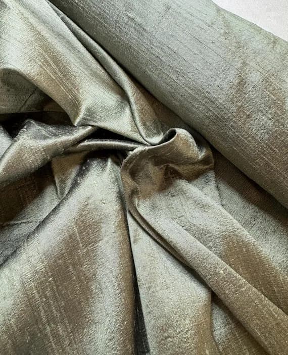 sage dupioni fabric - Dusty Sage Green - 100% Silk Dupioni Fabric
