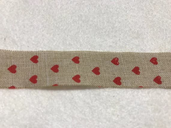 beige none - Beige & Red Hearts Faux Linen Ribbon Trim made in France 1" wide (3 yards)