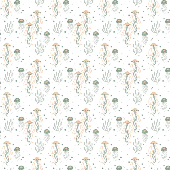 white cotton fabric - Beachside Pretty Medusa Jellyfish White - Camelot Cotton Fabric
