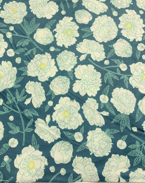 teal cotton fabric - Teal Multi Peonies - Primavera - by Pippa Shaw for Figo 100% Cotton Fabric