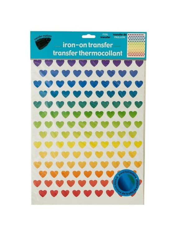 fabric - Iron-On Foil Rainbow Hearts Transfers Set