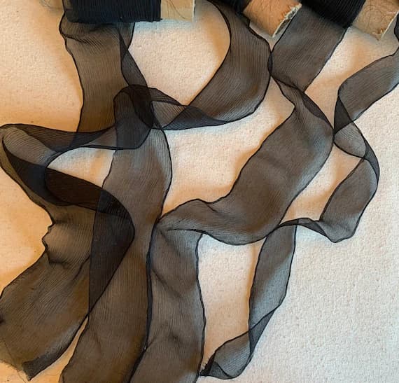 black none - Black 100% Silk Sheer Crinkle Chiffon Ribbon ( 4 Widths to choose from)