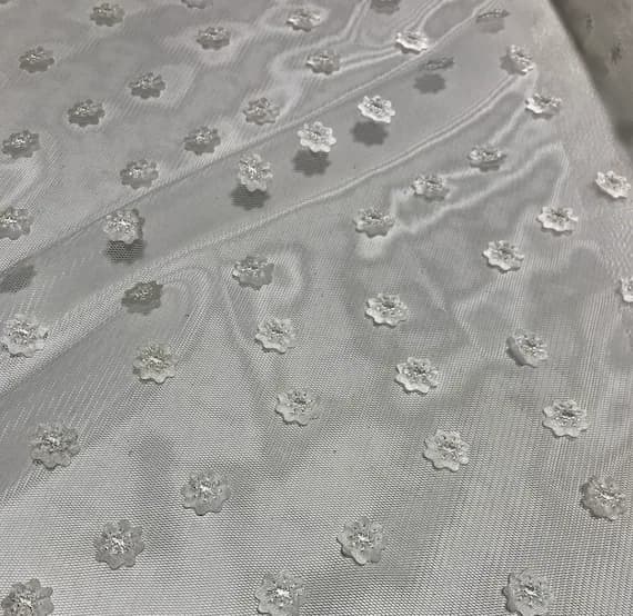 white tulle fabric - Embroidered White Flowers on White - Tulle Fabric