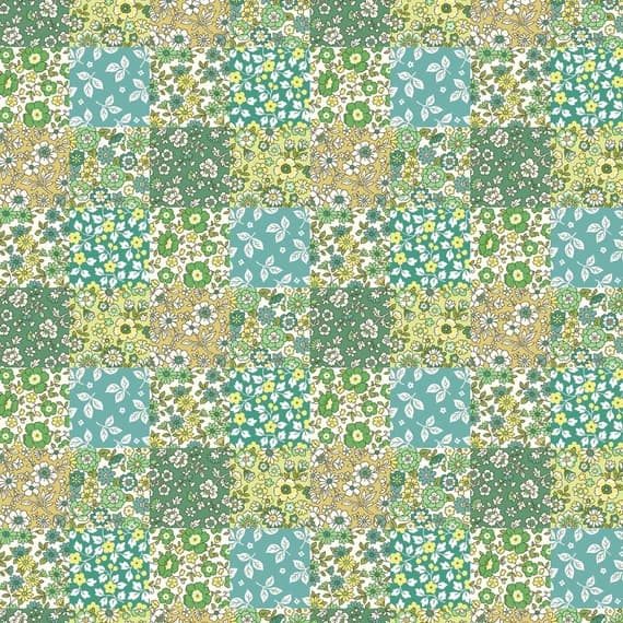 teal cotton fabric - Green & Teal Patchwork Floral - Yoihana - Cosmo Cotton Broadcloth Fabric