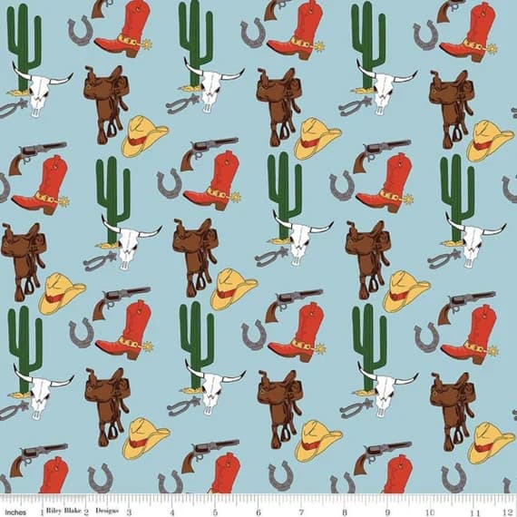 blue cotton fabric - Cowboy Country Gear Blue - Riley Blake Cotton Fabric