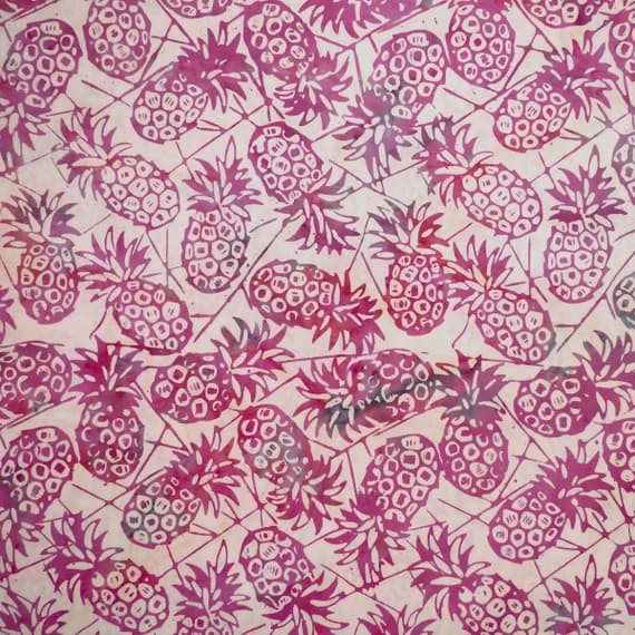 cotton fabric - Meer Rosa Pineapples - Spring Awakening - Batik by Mirah Cottom Fabric
