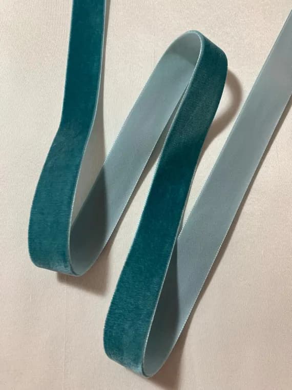 teal none - Dusty TEAL BLUE French Velvet Ribbon (7/8" wide)