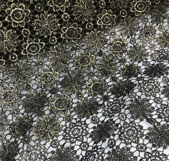 gold lace - Black & Gold Snowflake Doilies Schiffli Lace Fabric