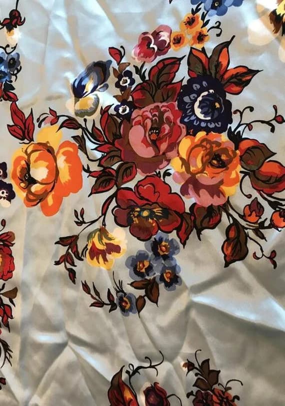 blue charmeuse fabric - Bouquet of Flowers on Light Blue - Silk Charmeuse