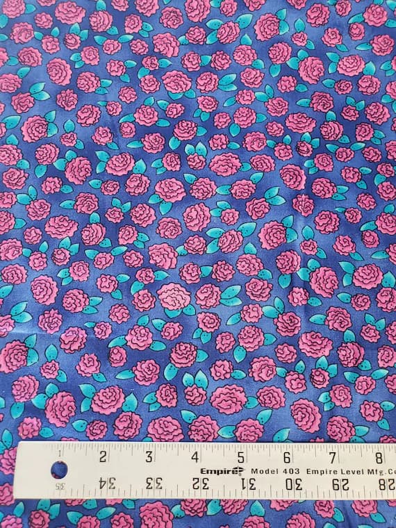 purple cotton fabric - VINTAGE FABRIC - Pink Roses on Purple - "Tonally Fun!" Grandmas Attic - Cotton Fabric