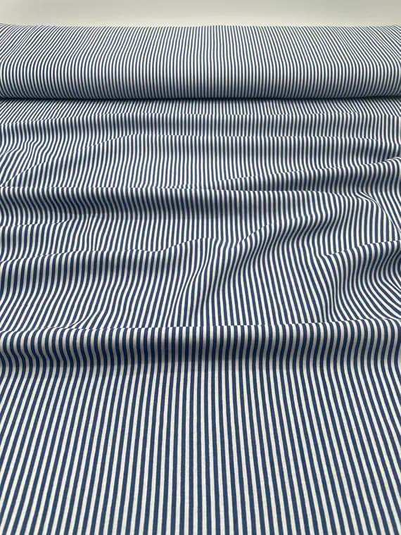 white crepe fabric - White with Blue Stripe - 100% Cotton Challis Fabric