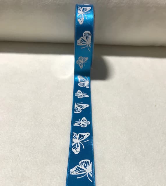 blue none - Blue Butterfly Satin Ribbon Trim Made in France 1" wide