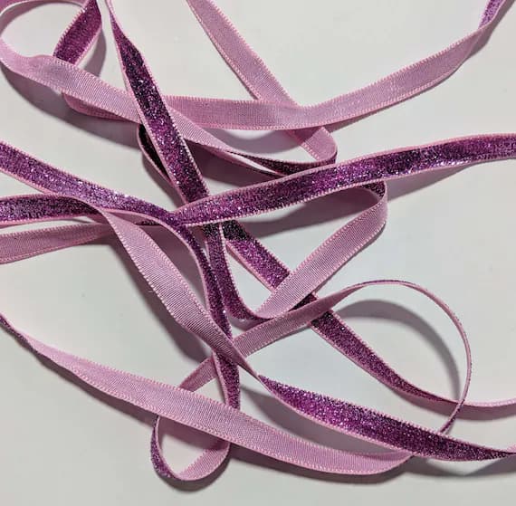 pink none - French VELVET Ribbon Lurex Metallic PINK by the yard 10mm 3/8 inch