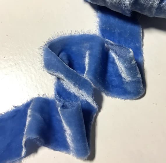 blue none - Hand Dyed Sky Blue Silk Velvet Ribbon ( 4 Widths to choose from)