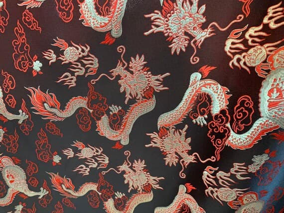 gold brocade fabric - Black & Gold Dragons - Faux Silk Brocade Fabric