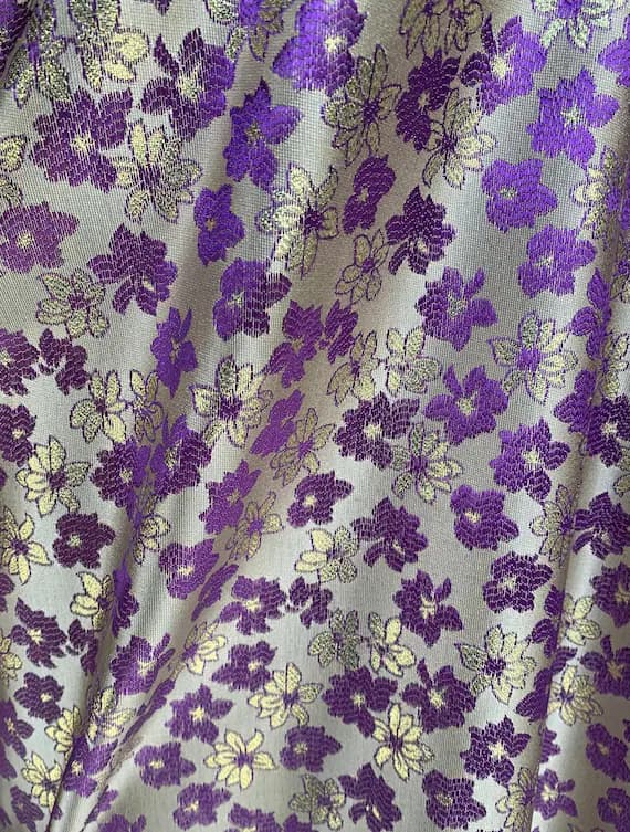 gold brocade fabric - Small Purple & Gold Floral - Faux Silk Brocade Jacquard Fabric
