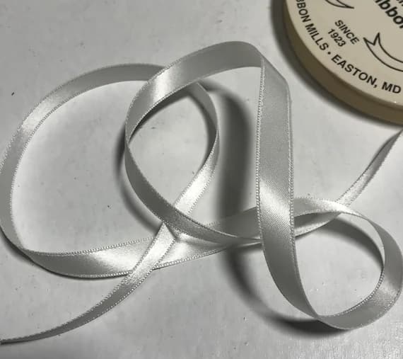 white none - White 3/8" Vintage Grayblock Double Faced Satin Ribbon