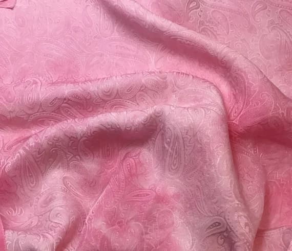 pink silk fabric - Hand Dyed Bubblegum Pink PAISLEY - Silk Jacquard Fabric - 44" wide