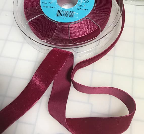 maroon none - French VELVET Ribbon MAROON RED by the yard (7/8" wide)