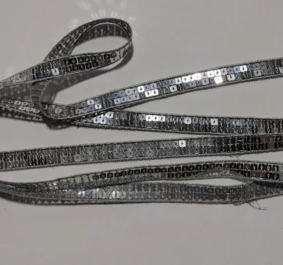 silver none - SILVER French Metallic Double Row Sequin Ribbon (10mm/ 3/8" wide)