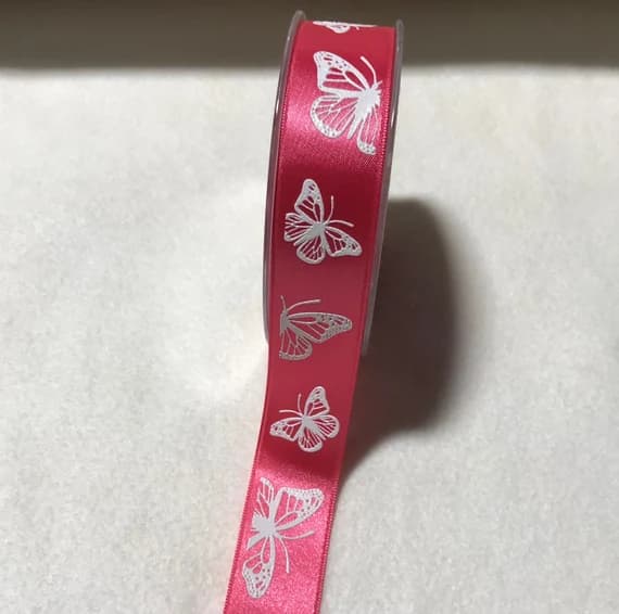 pink none - Pink Butterfly Satin Ribbon Trim Made in France 1" wide