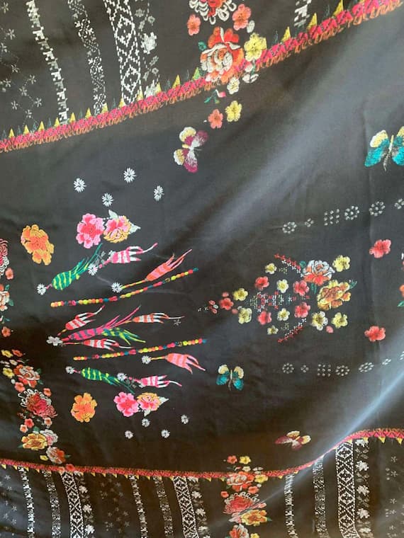 habotai fabric - Butterfly Floral Embroidery Printed 100% Silk Twill Fabric