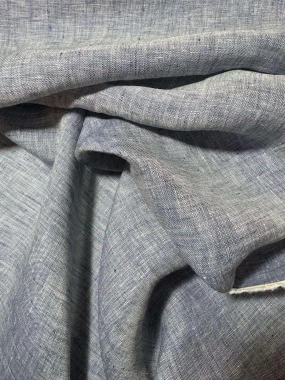 white linen fabric - Blue/White Yarn Dyed 100% Lightweight Linen Fabric