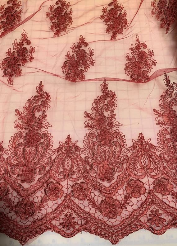 red lace - Red Floral Embroidered Tulle Lace Fabric