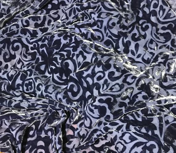 blue velvet fabric - MIDNIGHT BLUE Scroll - Hand Dyed Burnout Silk Velvet Fabric