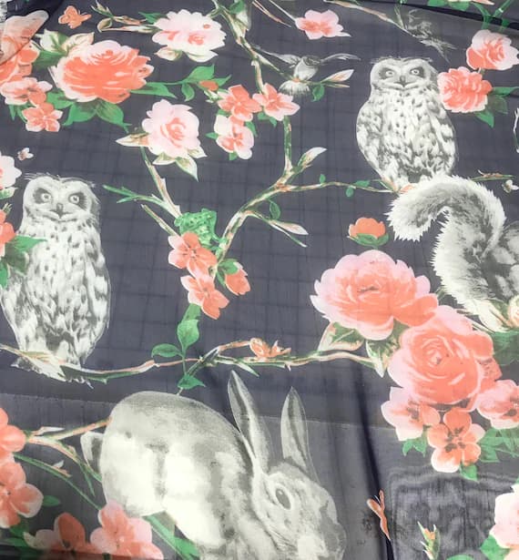 navy chiffon fabric - Navy Blue with Forest Animals - Polyester Chiffon Fabric