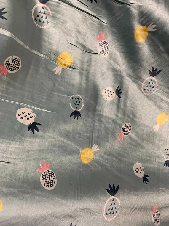 gray charmeuse fabric - Pineapples on Gray - Faux Silk Charmeuse Satin Fabric