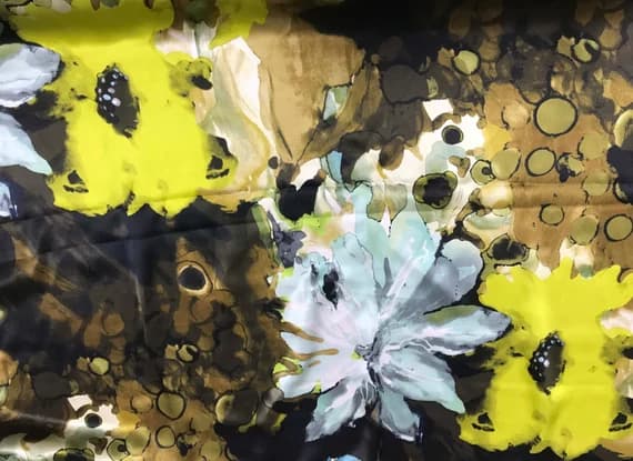 gold charmeuse fabric - Mint Gold & Brown Floral Fusion - Silk Charmeuse Fabric