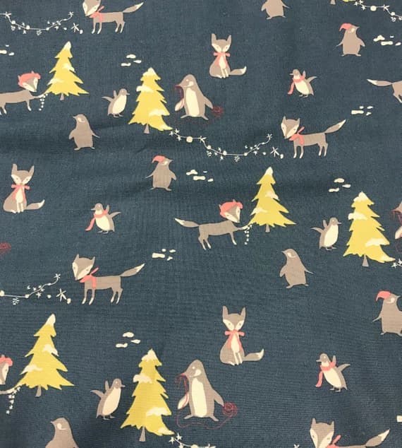 blue cotton fabric - Winter Tales Blue Penguins and Foxes - Riley Blake Cotton Fabric